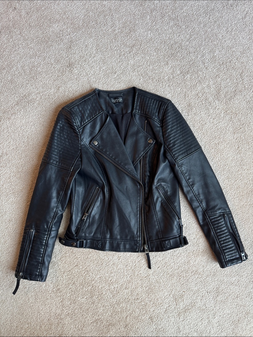 Topshop Black Quilted Faux Leather Moto Jacket